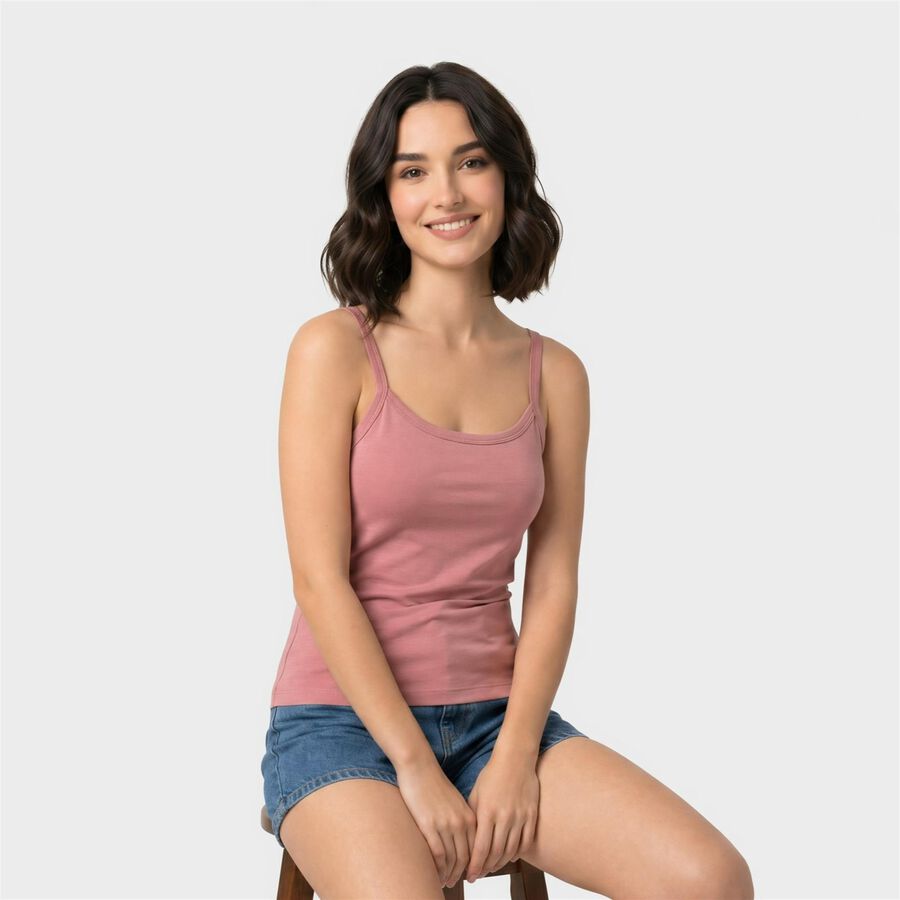 Women's Pink Scoop Neck Camisole Slip, गुलाबी, large