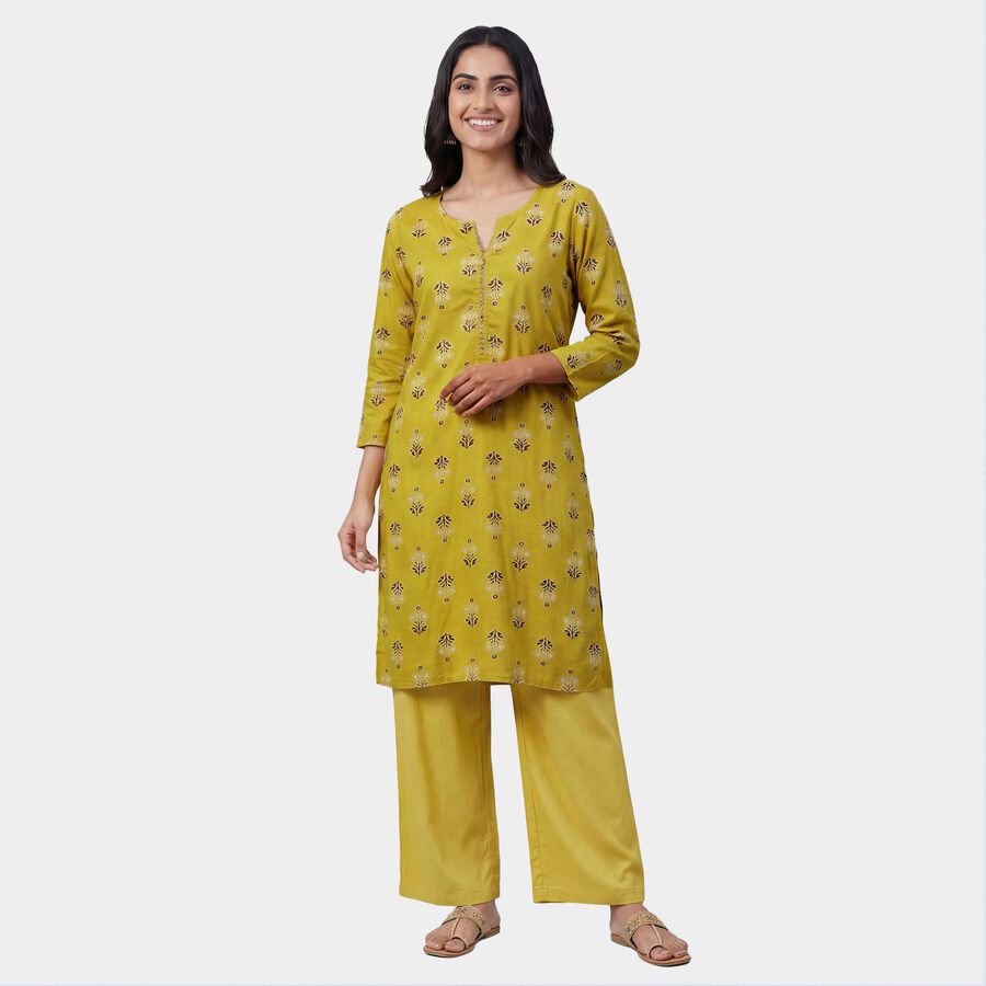 Women's Green Notch Neck Floral Printed Kurta, Light Green, large