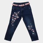 Girls' Navy Blue Slim Fit Embroidered Jeans, गहरा नीला, small