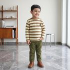 Boys' Brown Crew Neck Striped Pullover, Brown, small