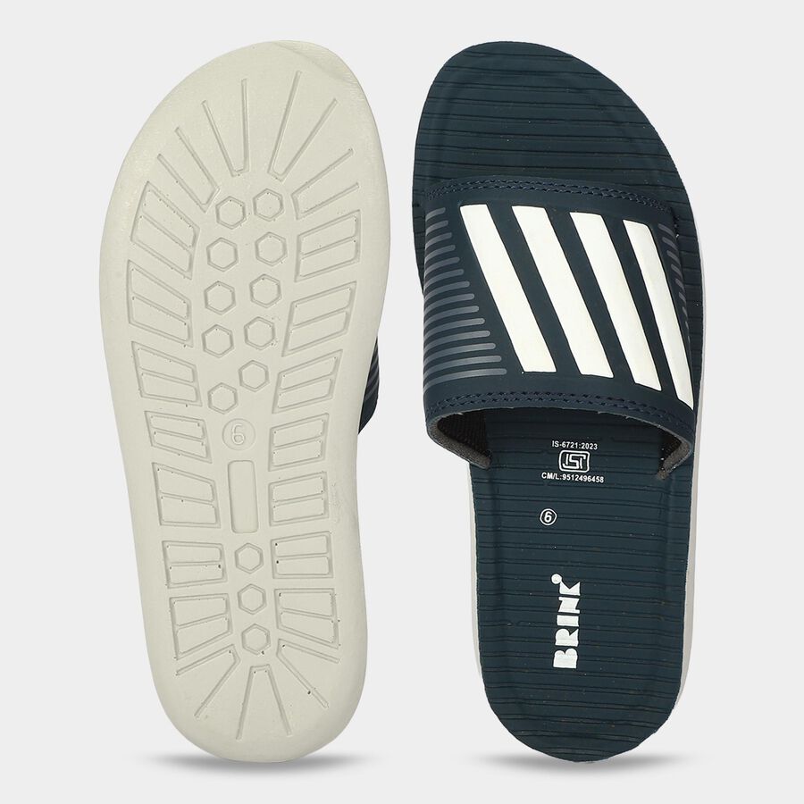 Men's Navy Blue Slip-On Slide Sandals, नेवी ब्लू, large