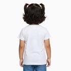 Girls White Cotton Round Neck Cartoon Printed T-Shirt, White, small