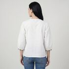 Women's White Cotton Round Neck Embroidered Top, सफ़ेद, small