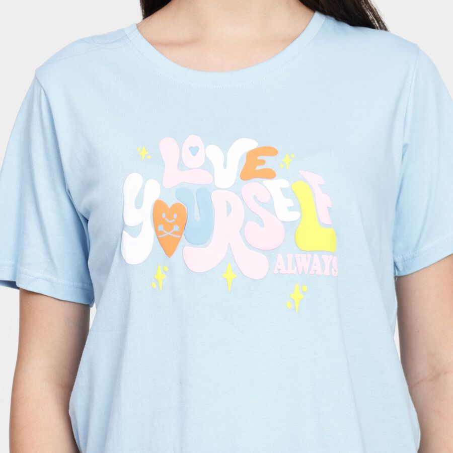 Ladies' Cotton Round Neck T-Shirt, Light Blue, large image number null
