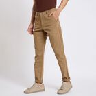 Men's 100% Cotton Slim Fit Casual Trousers , खाकी, small
