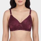 Women's Wine V-Neck Wireless Lace Bra, Wine, small