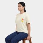 Women's Beige Cotton Round Neck Casual T-Shirt, गहरा पीला, small