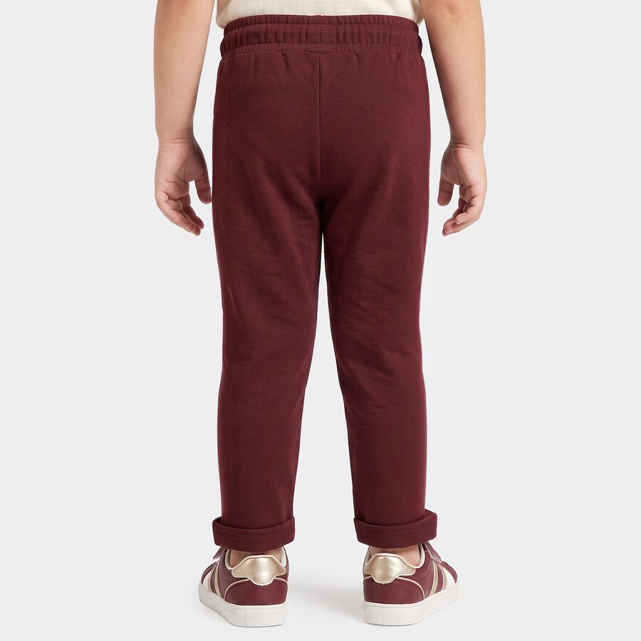 Girls' Wine Straight Fit Lace Panel Cotton Pyjama, वाइन, large