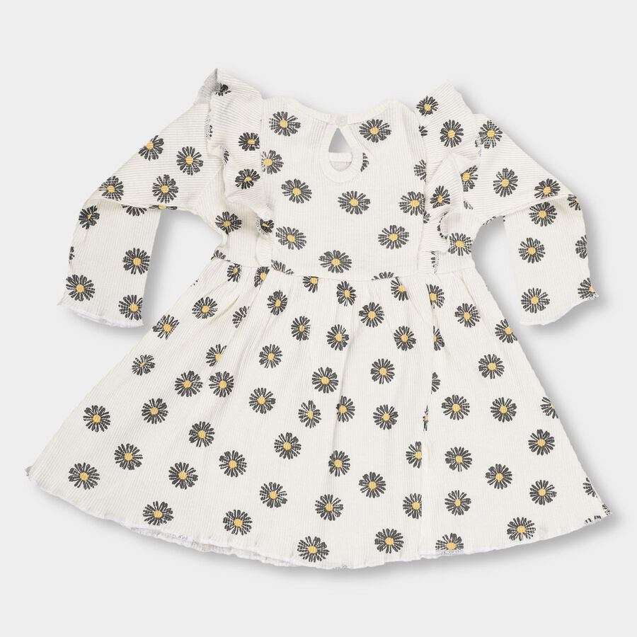 Infants' Off-White Daisy Printed Ruffled Frock, ऑफ व्हाइट, large image number null