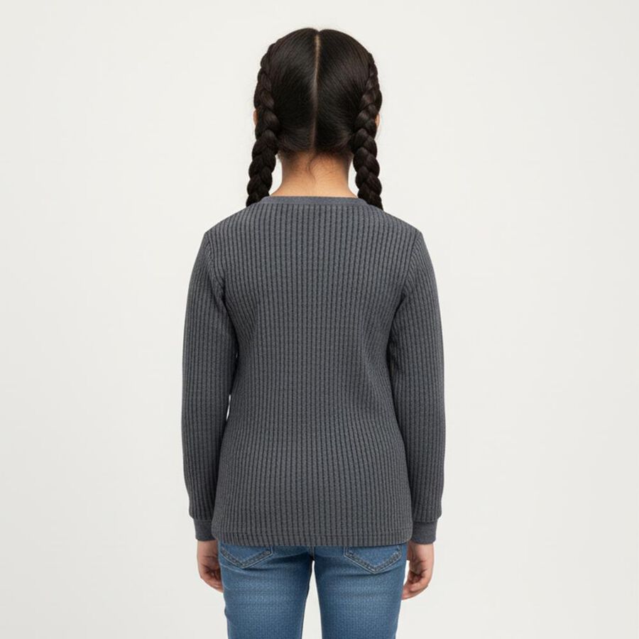 Girls Muted Charcoal Blue Round Neck Thermal, Melange Blue, large image number null