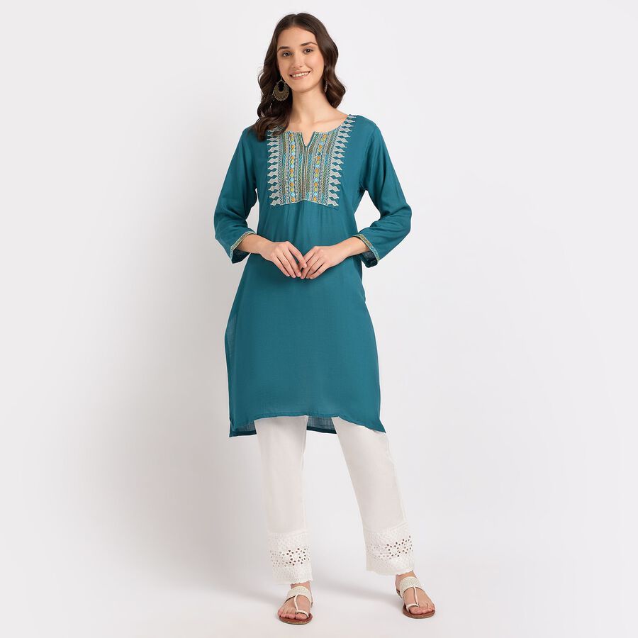 Ladies' Kurta, मध्यम नीला, large image number null