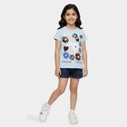 Girls' Blue Cotton Round Neck Casual T-Shirt, रॉयल ब्लू, small