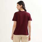 Women's Deep Maroon Round Neck Graphic Print T-Shirt, Wine, small image number null