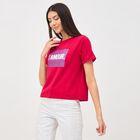 Women's Vibrant Red Cotton Round Neck Printed T-Shirt, Fuchsia, small image number null