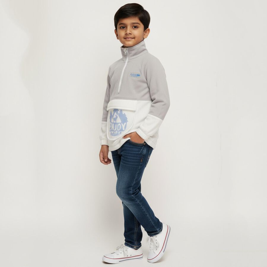 Boys Light Grey Half Zip Casual Sweatshirt, हल्का ग्रे, large image number null