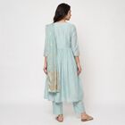 Women's Light Blue V-Neck Embroidered Kurta, हल्का नीला, small