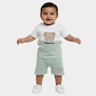 Infants' Mint Cotton Round Neck Bear Appliqu&eacute; Baba Suit, Light Green, small