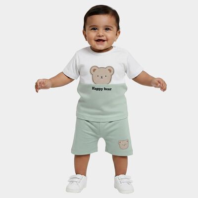 Infants' Mint Cotton Round Neck Bear Appliqu&eacute; Baba Suit
