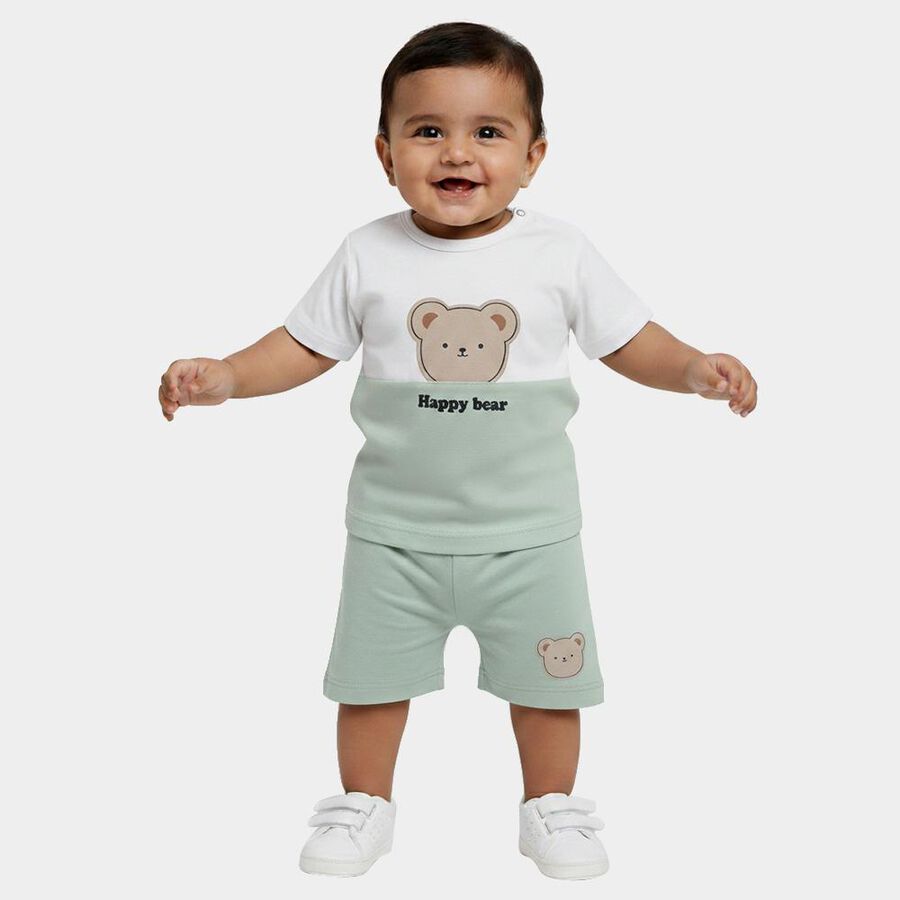 Infants' Mint Cotton Round Neck Bear Appliqu&eacute; Baba Suit, Light Green, large