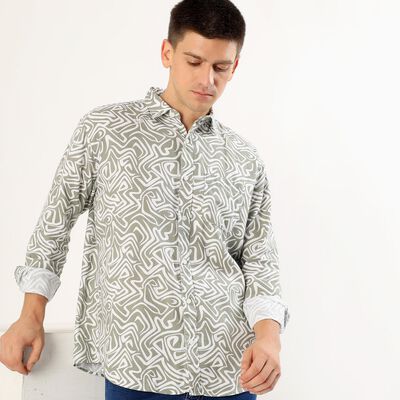 Men's Light Sage Green Cotton Spread Collar Casual Shirt