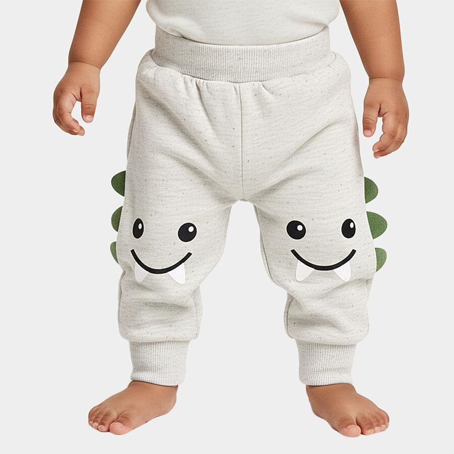 Infants Light Heather Grey Monster Print Cotton Blend Pyjama, Melange Light Grey, large image number null