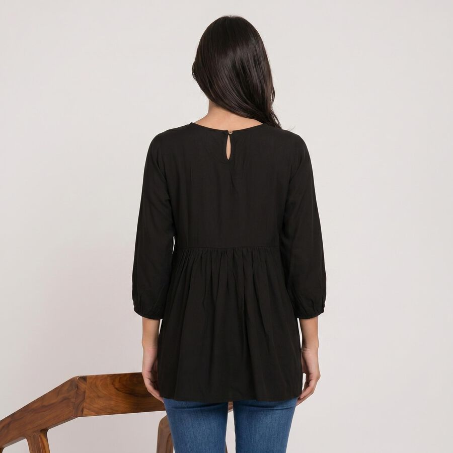 Women's Black Round Neck Embroidered Kurti, Black, large