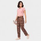 Women's Brown Straight Fit Floral Printed Cotton Blend Pyjama, भूरा, small