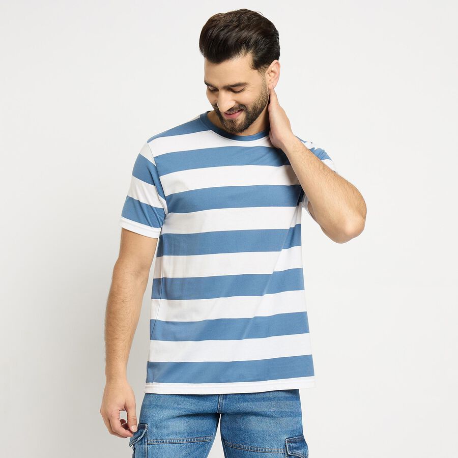 Men's Round Neck Half Sleeves T-Shirt , Mid Blue, large image number null