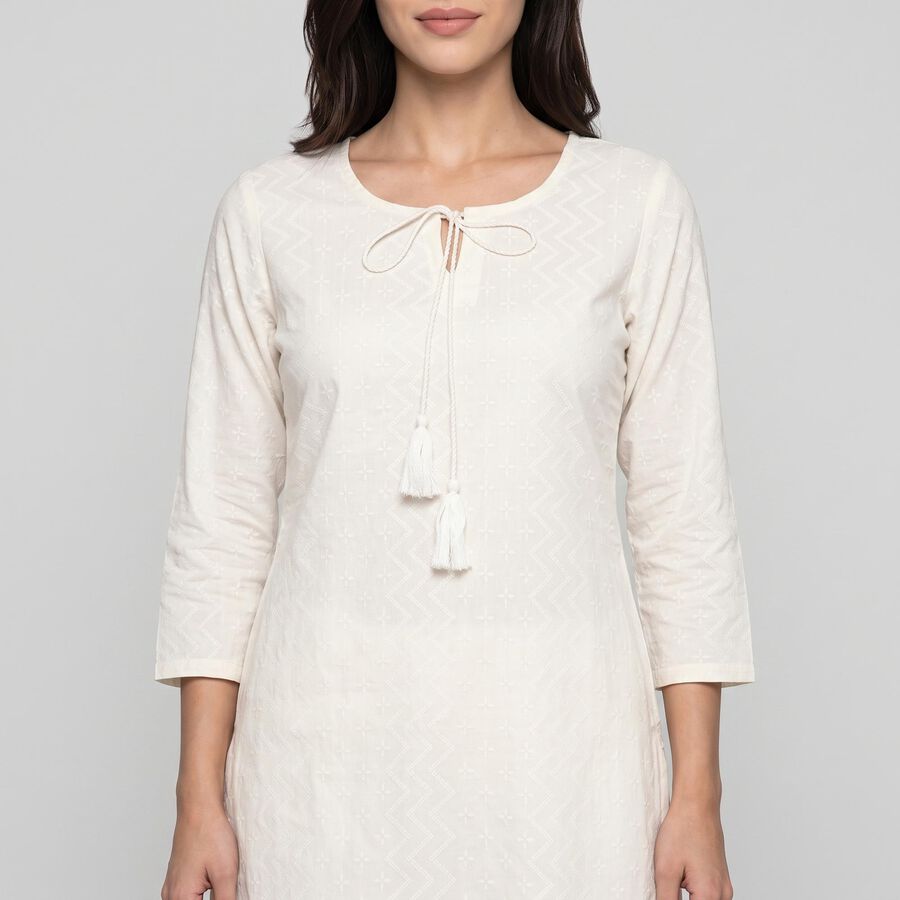Women's White Straight Kurta, सफ़ेद, large