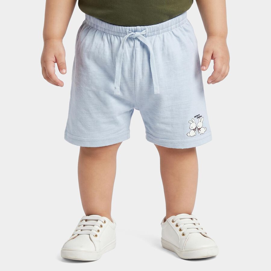 Infants' Light Blue Regular Fit Printed Half Pant, Light Blue, large