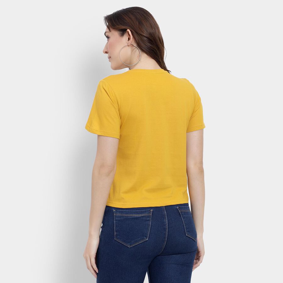 Ladies' 100% Cotton Round Neck T-Shirt, मस्टर्ड, large