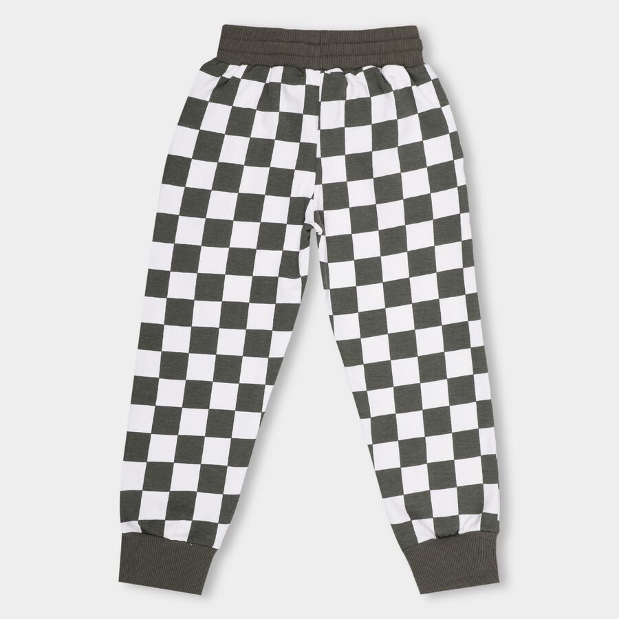 Kids' Dark Olive Green And White Checkered Cotton Blend Pyjama, Olive, large image number null