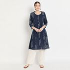 Ladies' 100% Cotton Kurta, गहरा नीला, small image number null