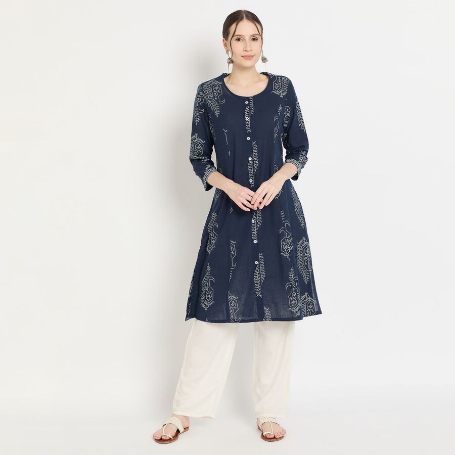 Ladies' 100% Cotton Kurta, गहरा नीला, large image number null