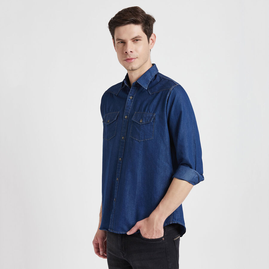 Solid Casual Shirt, Mid Blue, large image number null