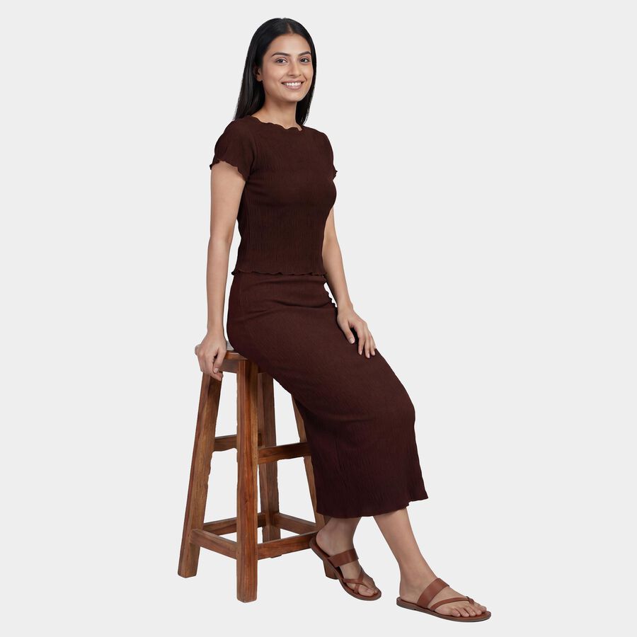 Women's Brown Textured Co-ord Set, Brown, large