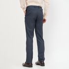 Men's Dark Blue Slim Fit Flat-Front Formal Trousers, Navy Blue, small