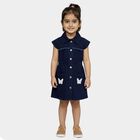 Girls' Deep Midnight Navy Button-Down Denim Frock, Dark Blue, small image number null