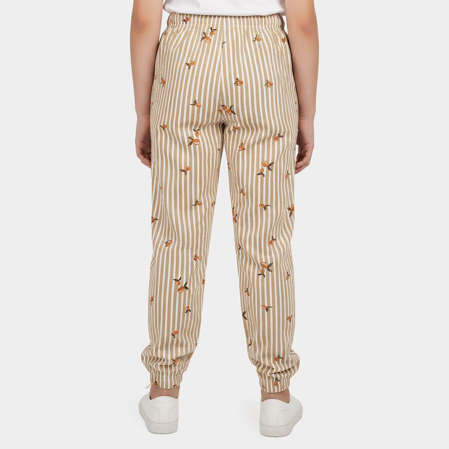 Girls' Beige Jogger Fit Striped Printed Cotton Blend Pyjama, गहरा पीला, large