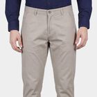 Men's Silver Slim Fit Flat-Front Casual Trousers, सिल्वर, small