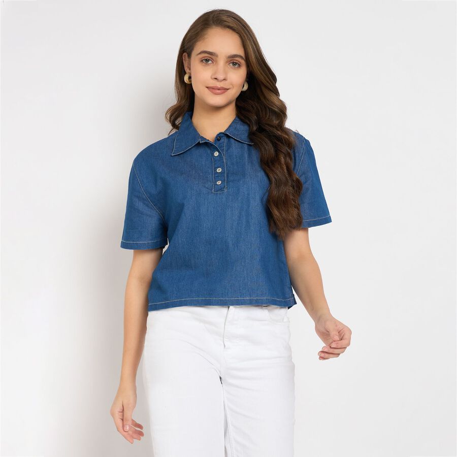 Ladies' Shirt, मध्यम नीला, large image number null