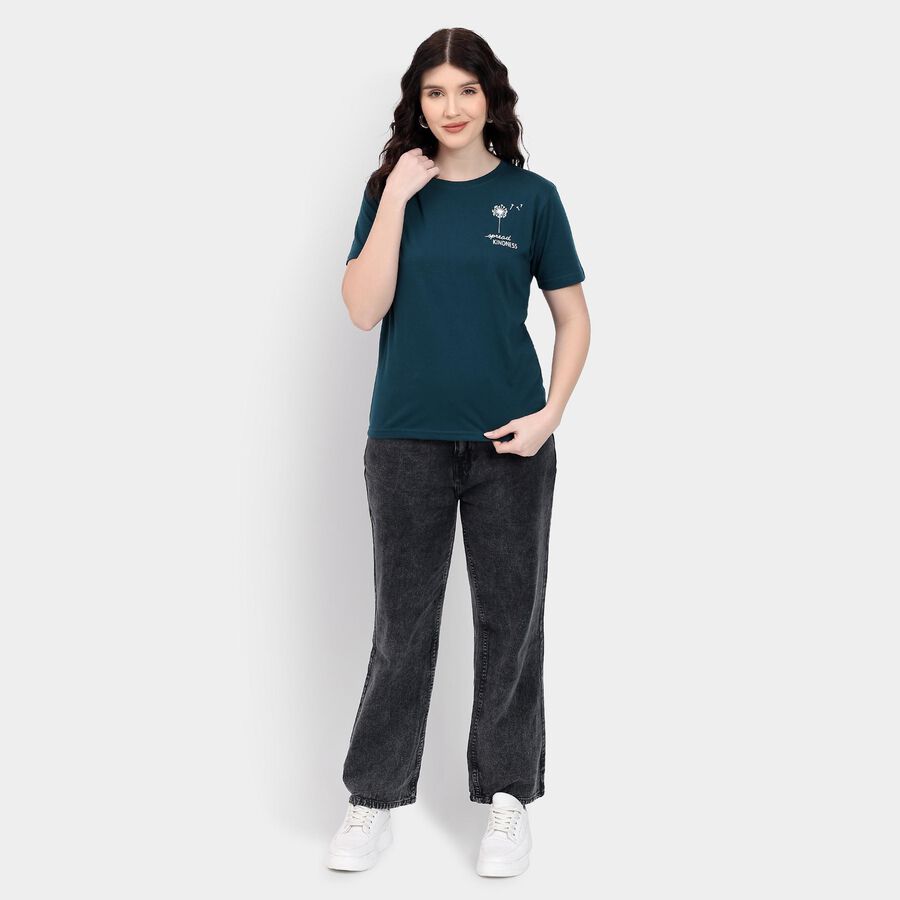 Ladies' Round Neck T-Shirt, गहरा हरा, large