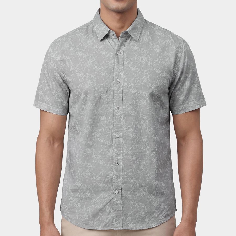 Men's Light Green Cotton Half Sleeve Mandarin Collar Casual Shirt, Light Green, large