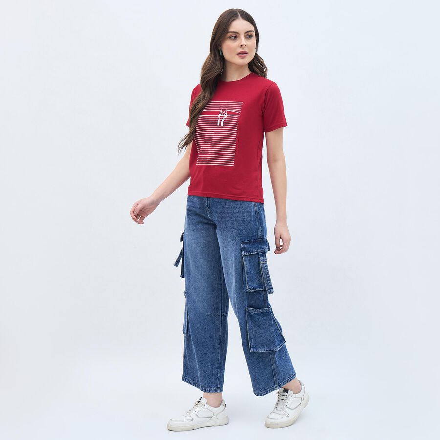 Women's Classic Blue Wide Leg Cargo Jeans, Mid Blue, large image number null