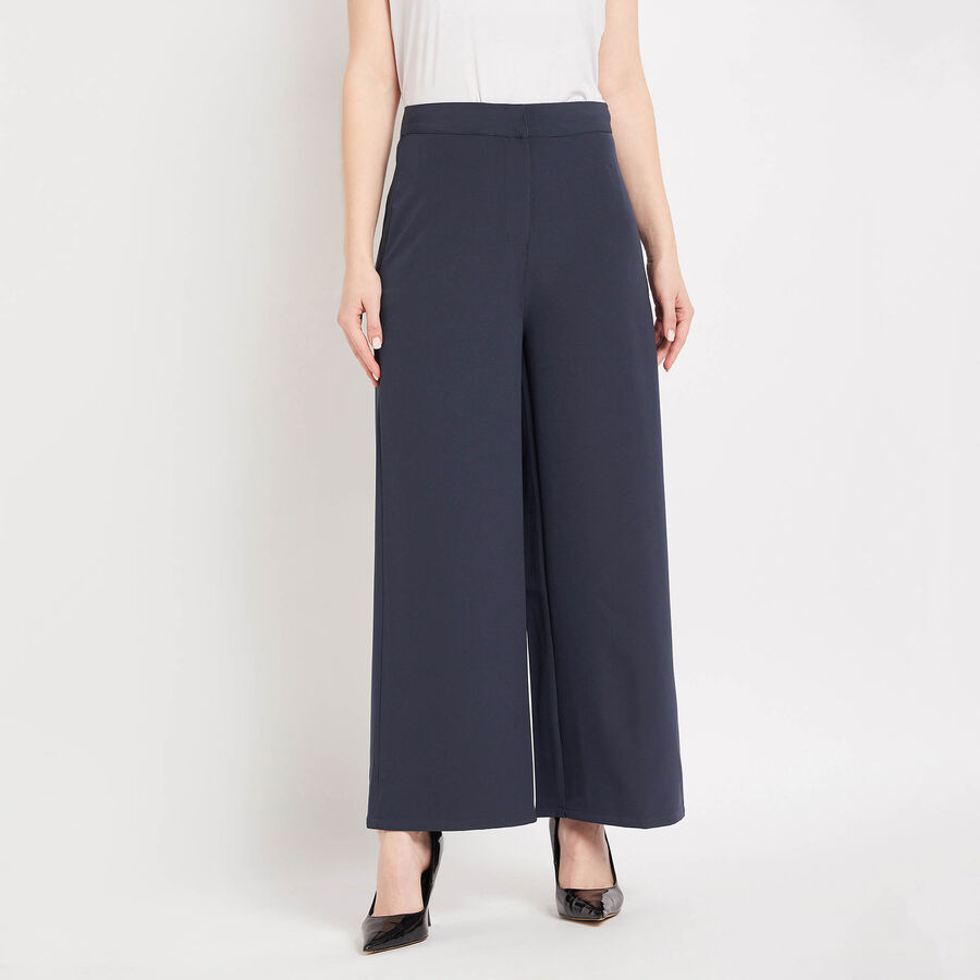Solid Flared Trousers, Teal Blue, large image number null