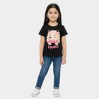 Girls' Black Round Neck Casual T-Shirt, काला, small