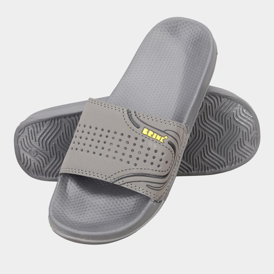 Men Solid Slip-On Casual Sandals, Dark Grey, large image number null