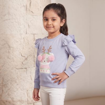 Girls' Light Blue Round Neck Pullover Sweatshirt