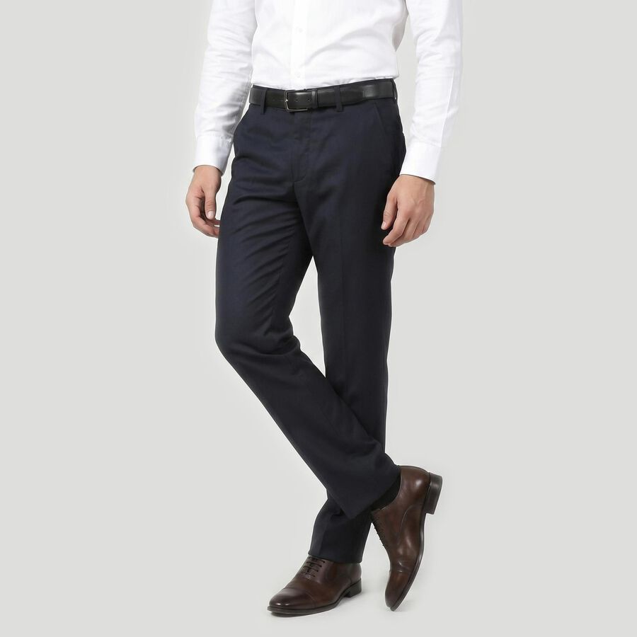 Men's Navy Blue Slim Fit Flat-Front Formal Trousers, Navy Blue, large