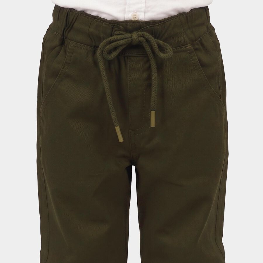 Boys' Olive Green Regular Fit Drawstring Jogger Trousers, ओलिव, large